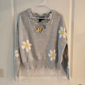 Polly amp Esther Gray Diasy Floral Sweater